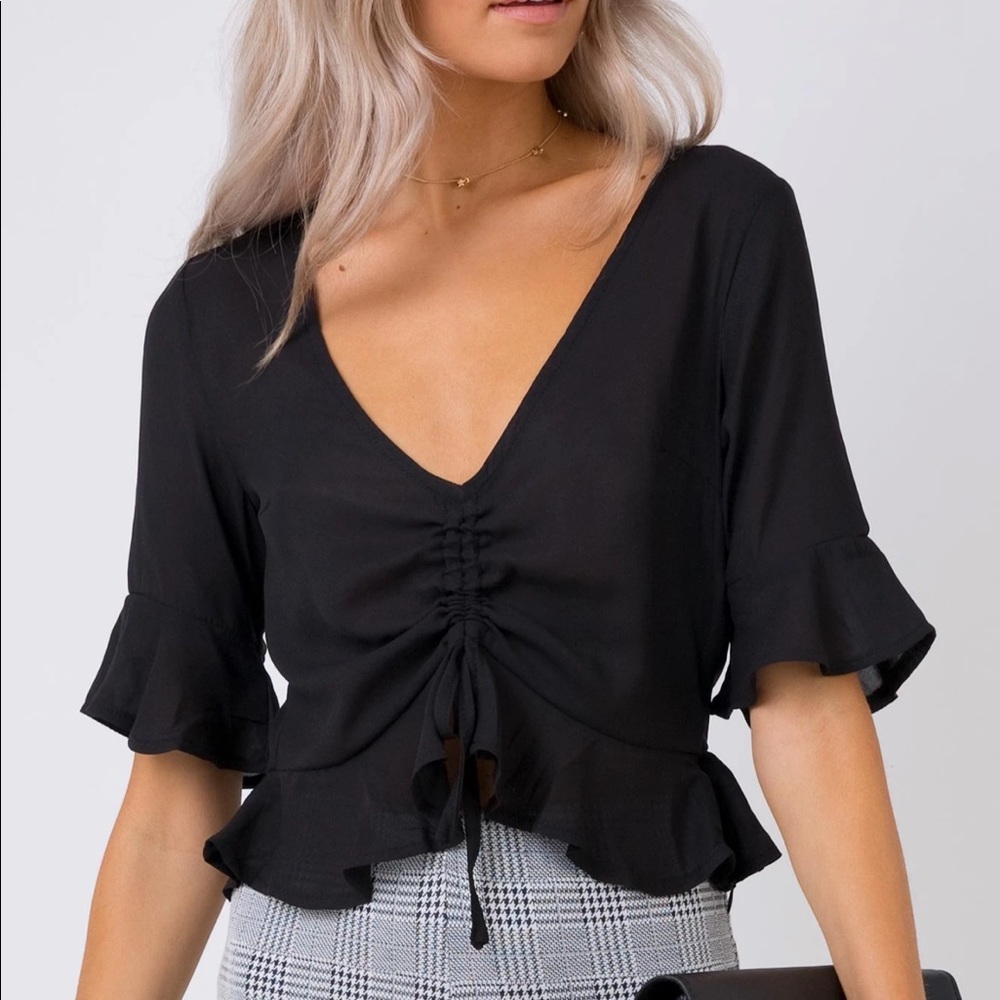 NWT Princess Polly GOOD FEELING RUCHED TOP BLACK